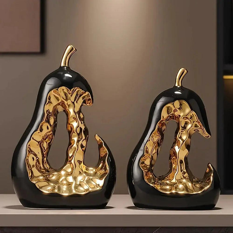 Modern Ceramic Pear Sculpture with Gold Abstract Center by House Of Avana
