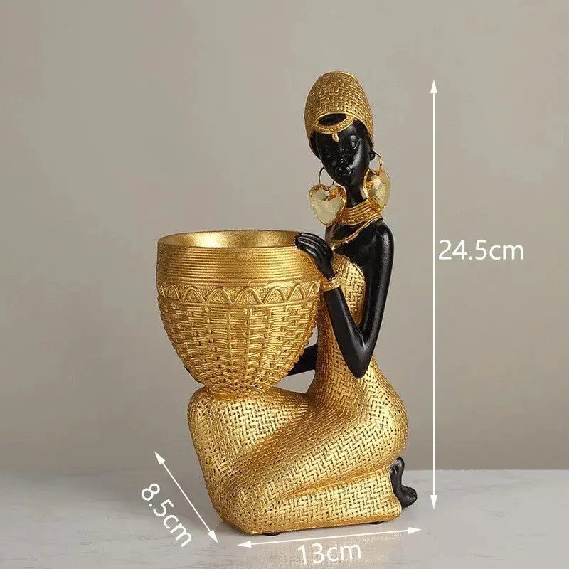 African Tribal Woman Bowl Holder Decorative Statue by House Of Avana