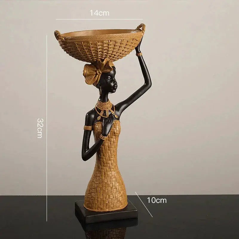 African Tribal Woman Bowl Holder Decorative Statue by House Of Avana