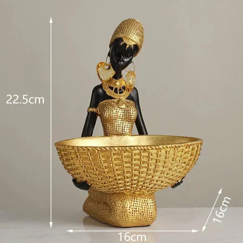 African Tribal Woman Bowl Holder Decorative Statue by House Of Avana