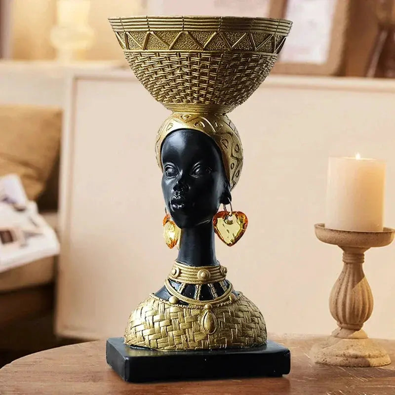 African Tribal Woman Bowl Holder Decorative Statue by House Of Avana