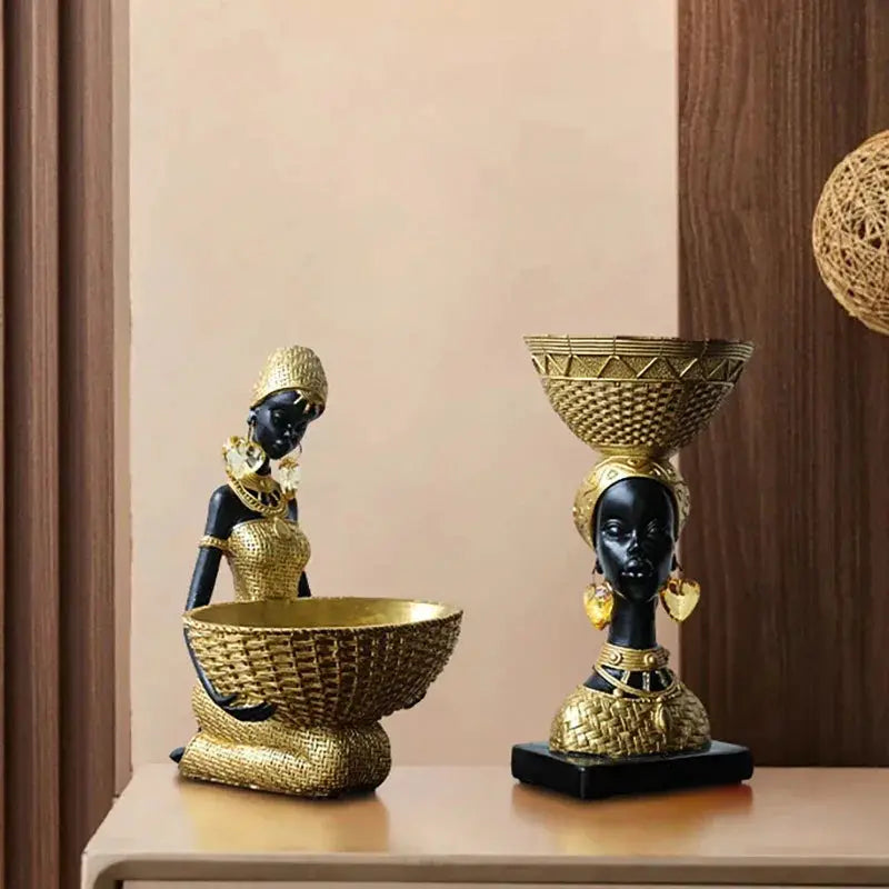 African Tribal Woman Bowl Holder Decorative Statue by House Of Avana