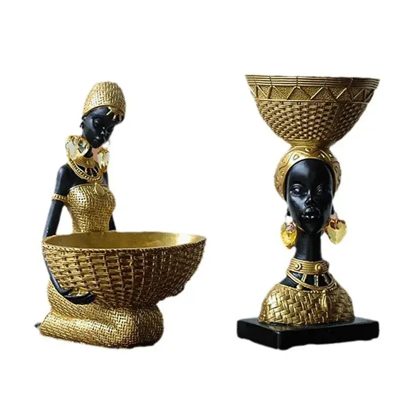 African Tribal Woman Bowl Holder Decorative Statue by House Of Avana