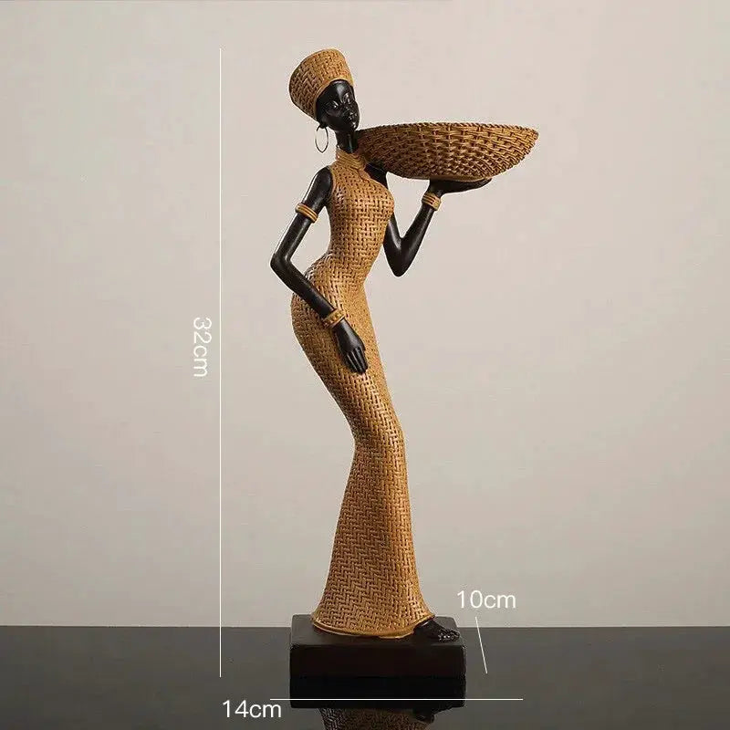 African Tribal Woman Bowl Holder Decorative Statue by House Of Avana