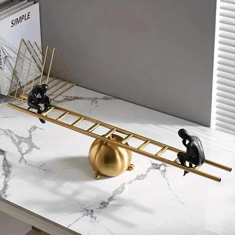 Abstract Ladder Balance Sculpture – Modern Thinker Figurine Table Decor by House Of Avana