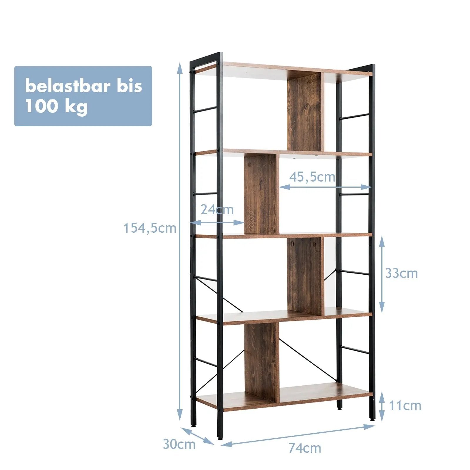4-Tier Industrial Freestanding Bookshelf with Metal Frame by DirectDeals