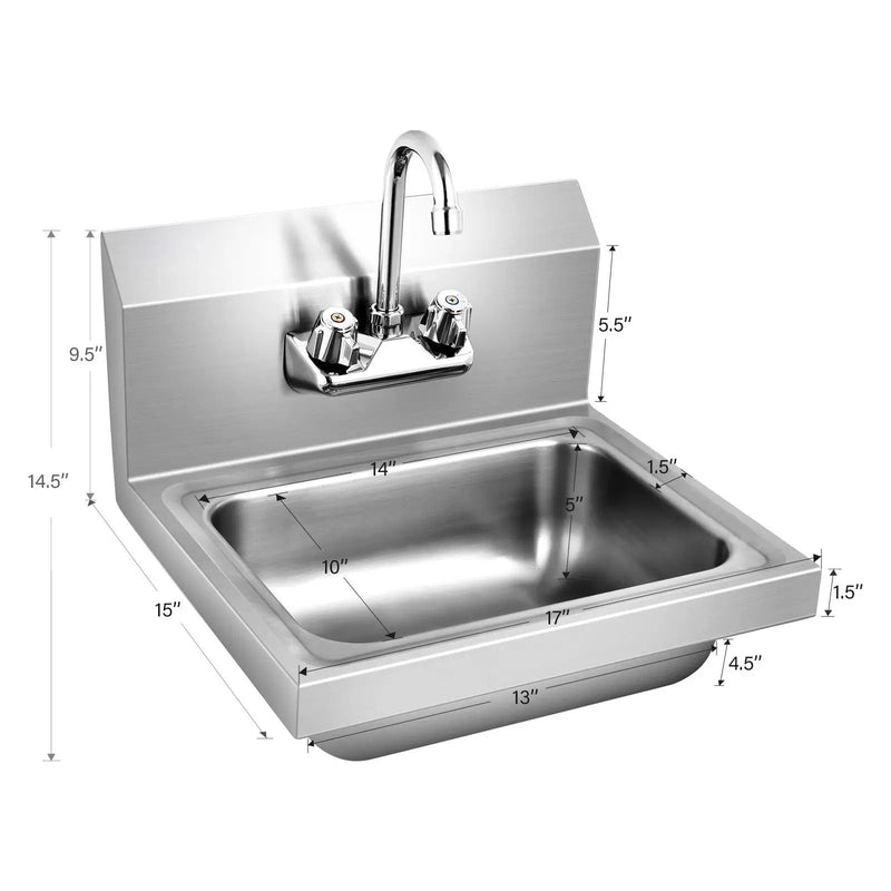 Stainless Steel Sink Wall Mount Hand Washing Sink with Faucet and Back Splash by DirectDeals