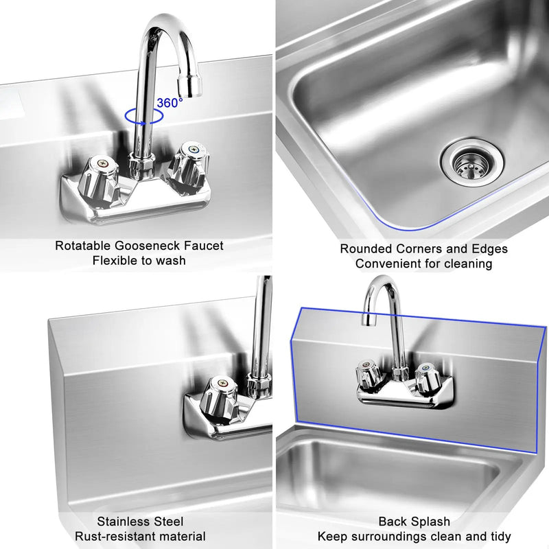 Stainless Steel Sink Wall Mount Hand Washing Sink with Faucet and Back Splash by DirectDeals