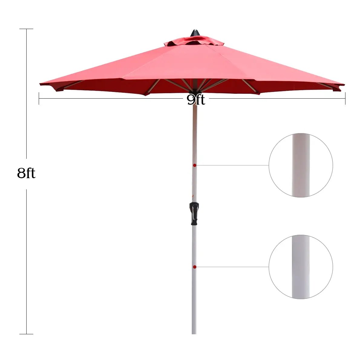 9 Feet Patio Outdoor Market Umbrella with Aluminum Pole without Weight Base by DirectDeals
