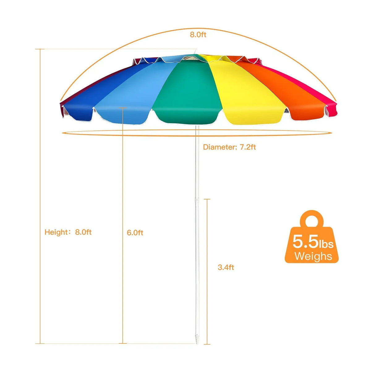 8FT Portable Beach Umbrella with Sand Anchor and Tilt Mechanism for Garden and Patio, photo 5 of 8