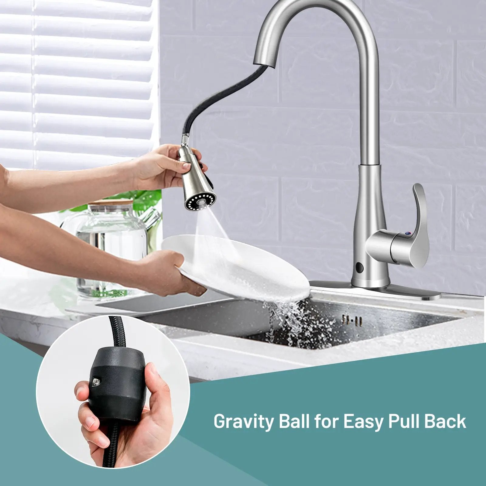 Touchless Kitchen Faucet with 360¬∞ Swivel Single Handle Sensor and 3 Mode Sprayer by DirectDeals