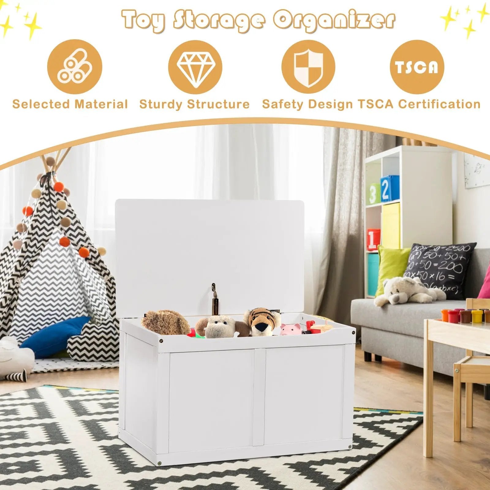 Safety Hinge Wooden Chest Organizer Toy Storage Box by DirectDeals