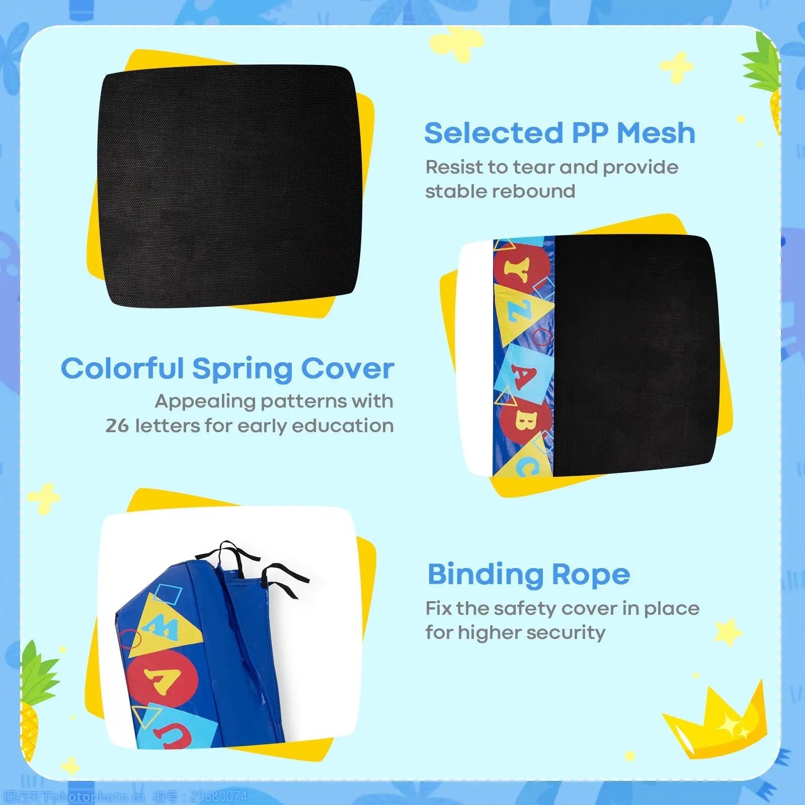 36 Inch Kids Indoor Outdoor Square Trampoline with Foamed Handrail-Blue by DirectDeals