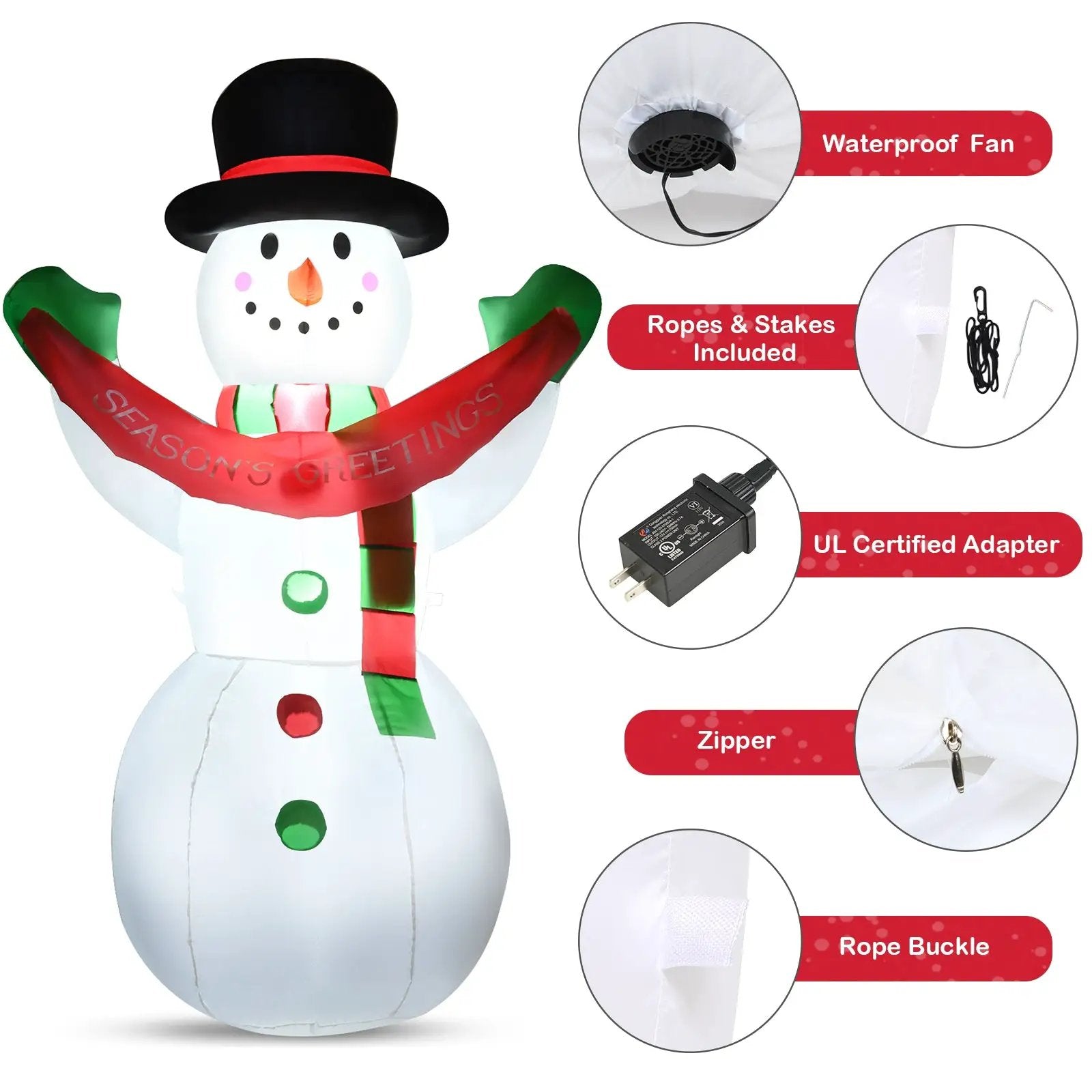 6 Feet Inflatable Christmas Snowman with LED Lights Blow Up Outdoor Yard Decoration by DirectDeals