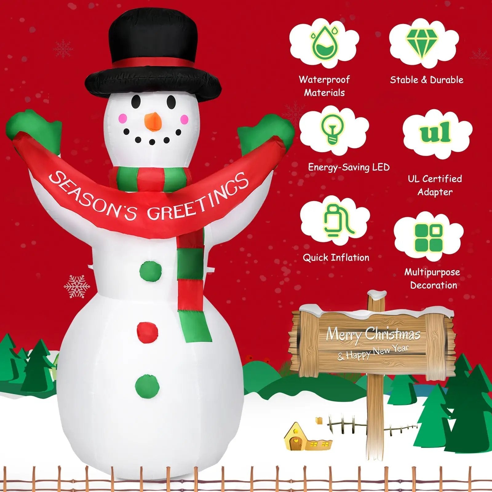 6 Feet Inflatable Christmas Snowman with LED Lights Blow Up Outdoor Yard Decoration by DirectDeals