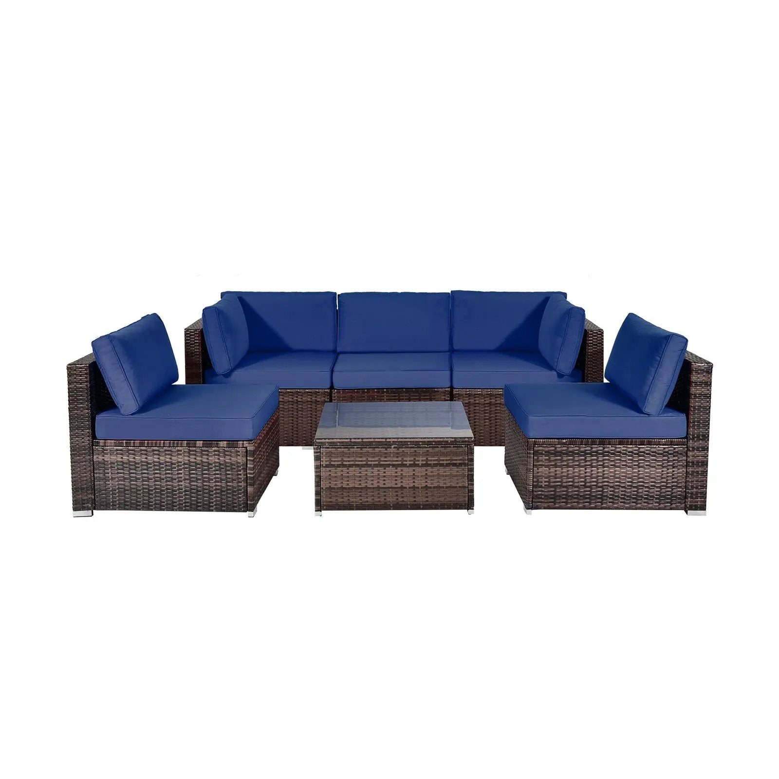 6 Pieces Patio Rattan Furniture Set with Cushions by DirectDeals