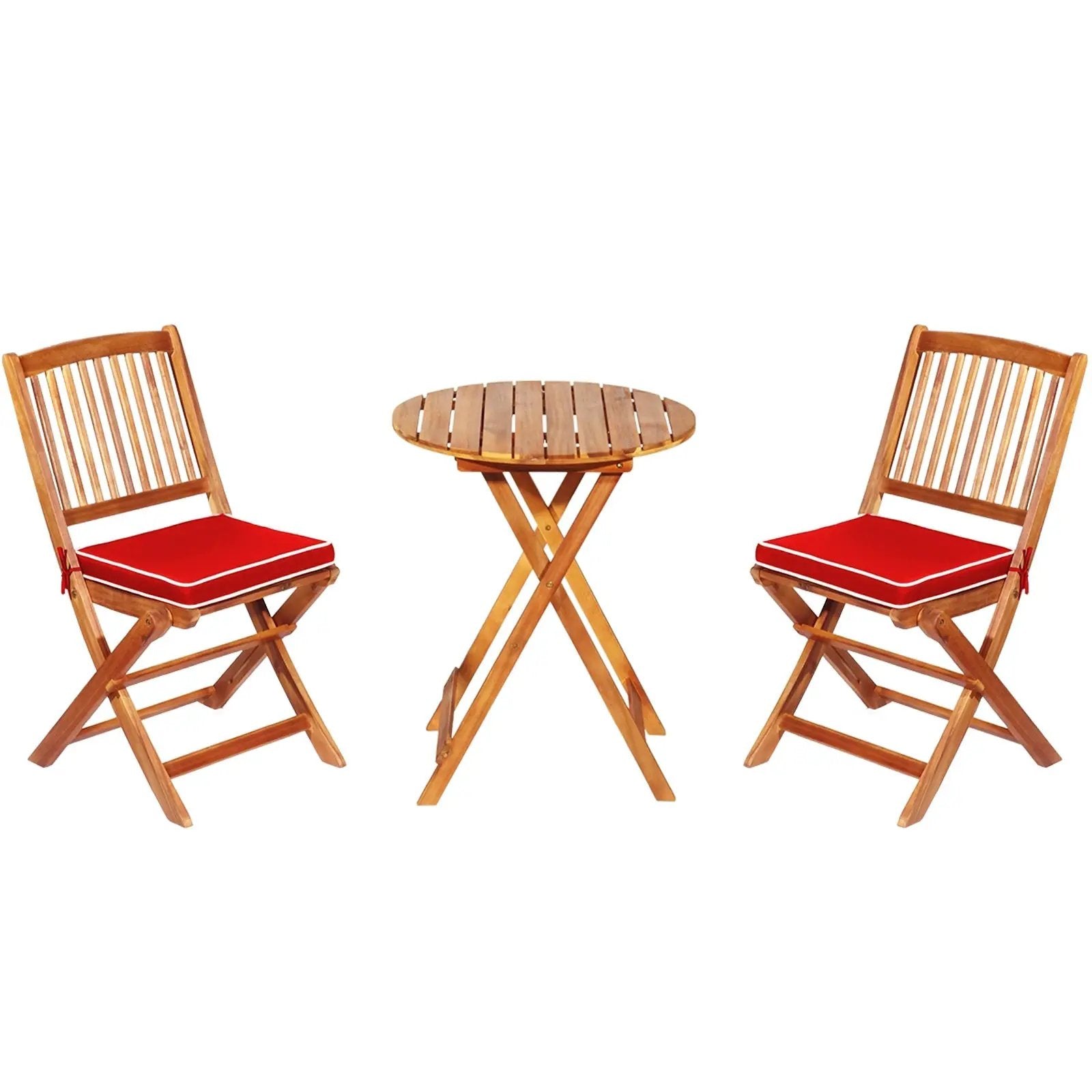 3 Pieces Patio Folding Bistro Set with Padded Cushion and Round Coffee Table-Red by DirectDeals