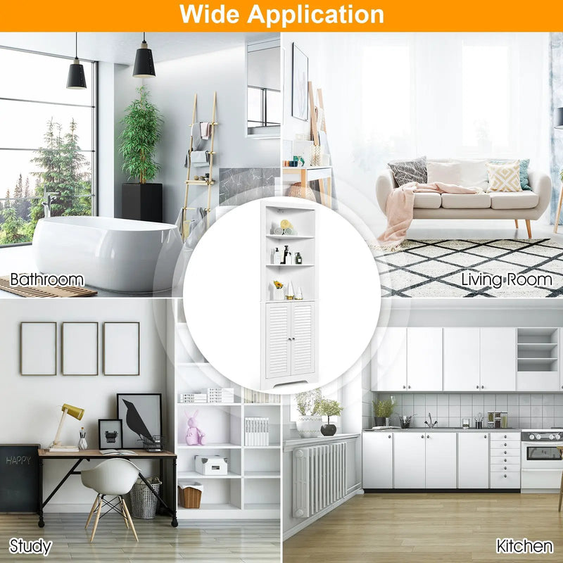 Free Standing Tall Bathroom Corner Storage Cabinet with 3 Shelves by DirectDeals