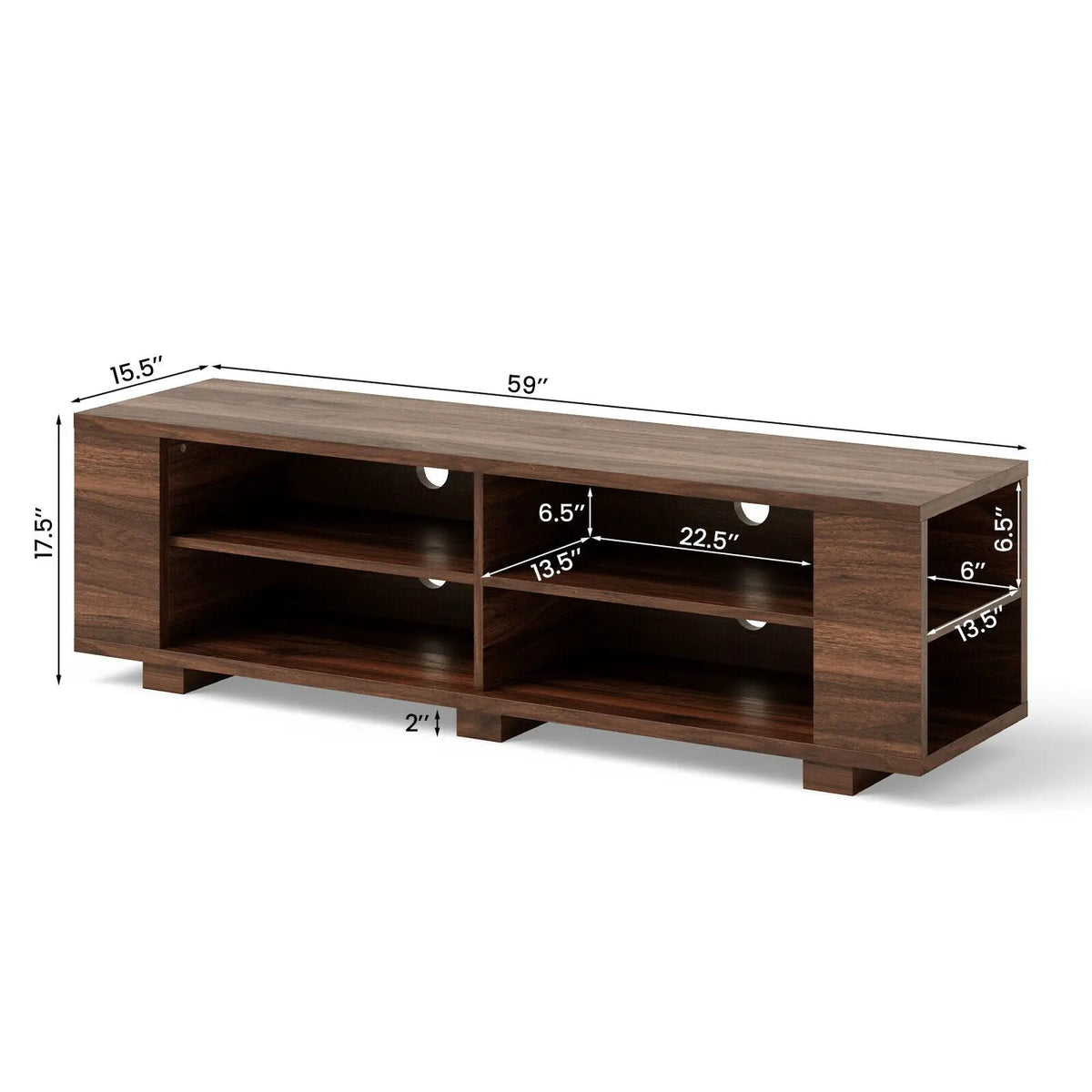59 Inch Console Storage Entertainment Media Wood TV Stand-Walnut, photo 5 of 14