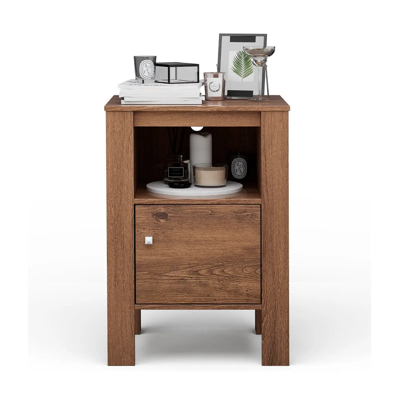 Compact Floor Farmhouse Nightstand with Open Shelf and Cabinet by DirectDeals