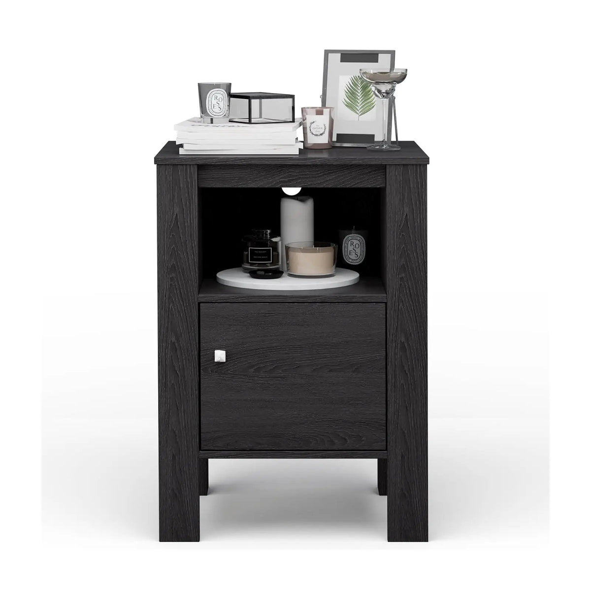 Compact Floor Farmhouse Nightstand with Open Shelf and Cabinet, photo 6 of 16