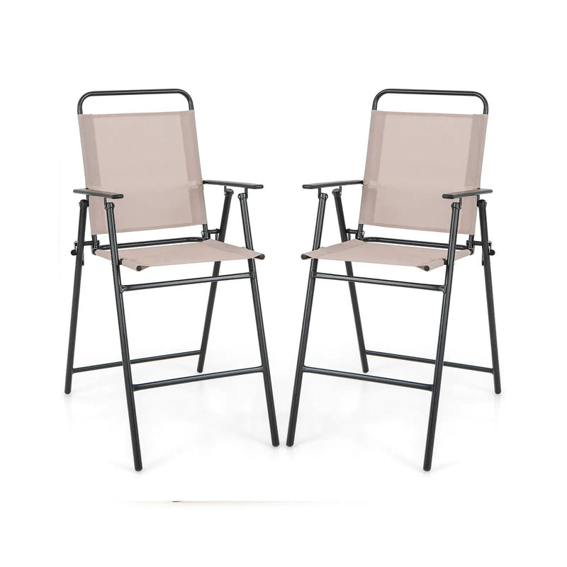 Set of 2 Patio Folding Bar-Height Chairs with Armrests and Quick-Drying Seat-Beige by DirectDeals
