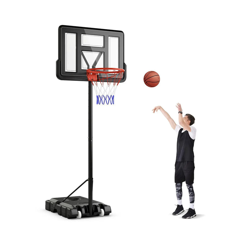4.4-10 Feet Portable Basketball Hoop Adjustable with 2 Wheels and Fillable Base-Black by DirectDeals