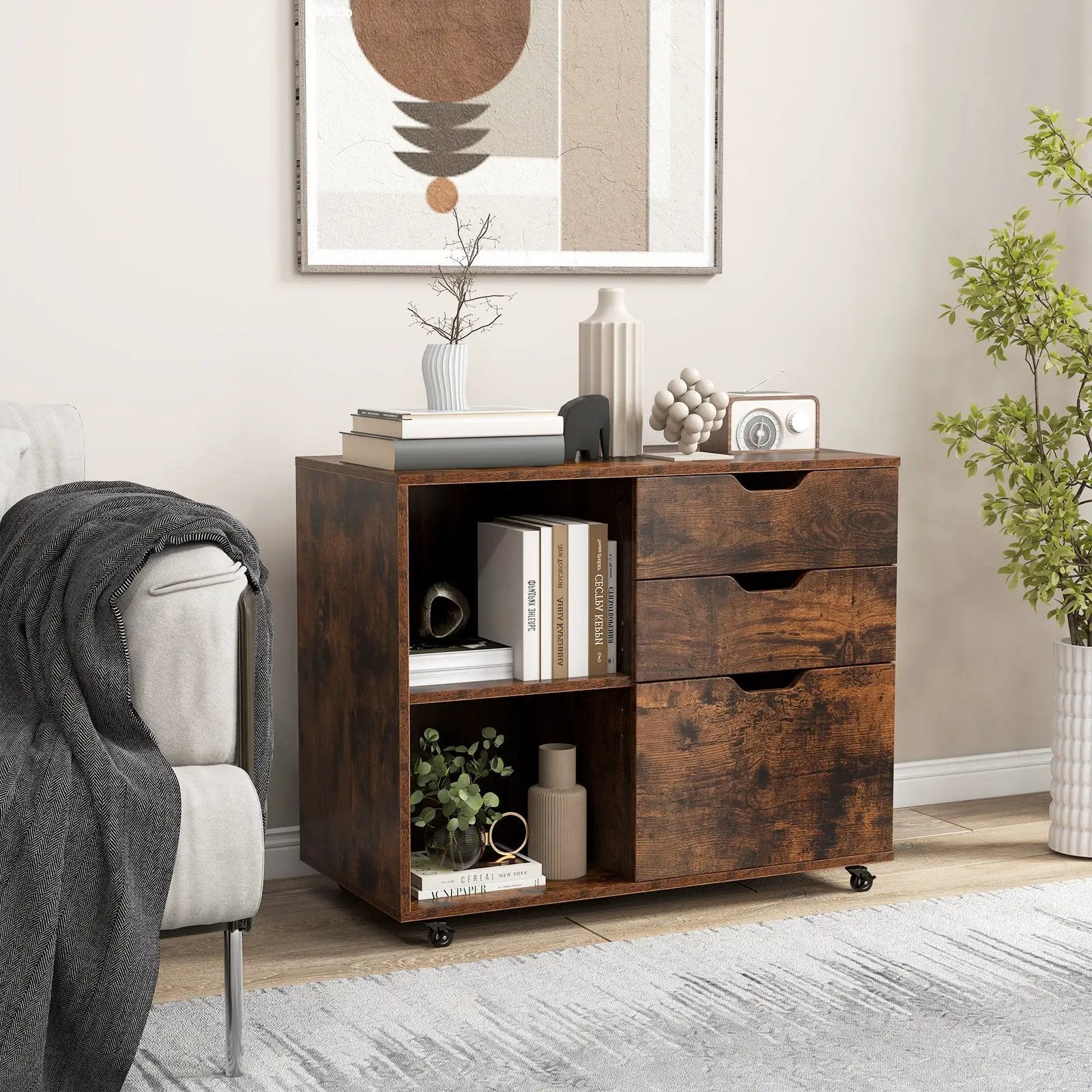 3-Drawer File Cabinet with Adjustable Shelf and Wheels for Letter by DirectDeals