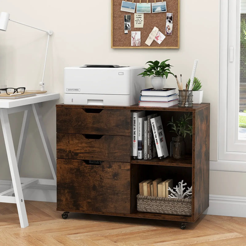 3-Drawer File Cabinet with Adjustable Shelf and Wheels for Letter by DirectDeals