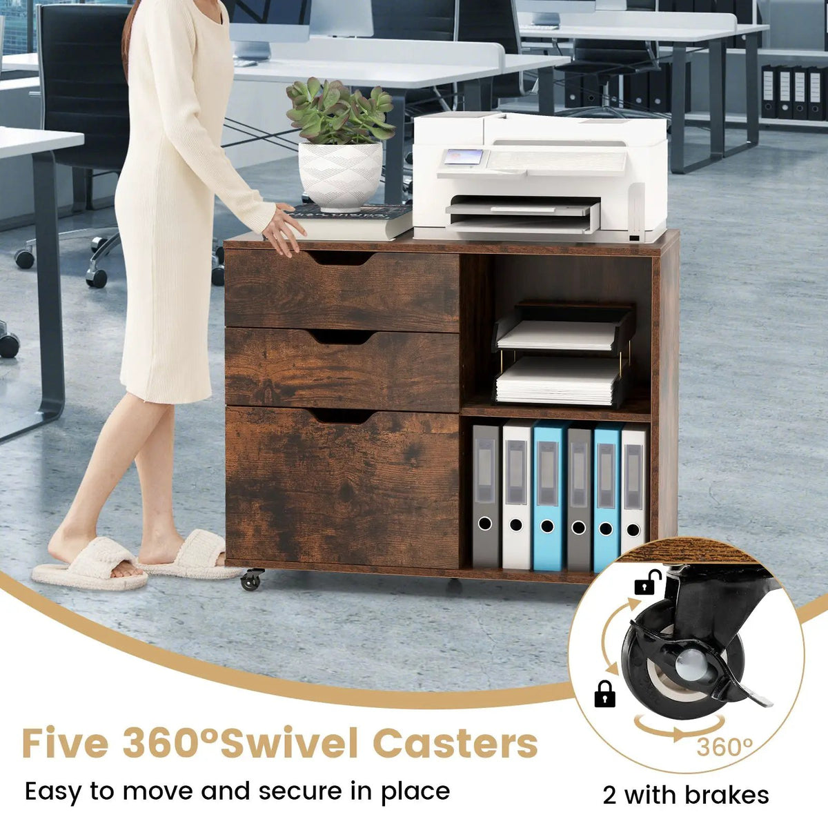 3-Drawer File Cabinet with Adjustable Shelf and Wheels for Letter, photo 7 of 10