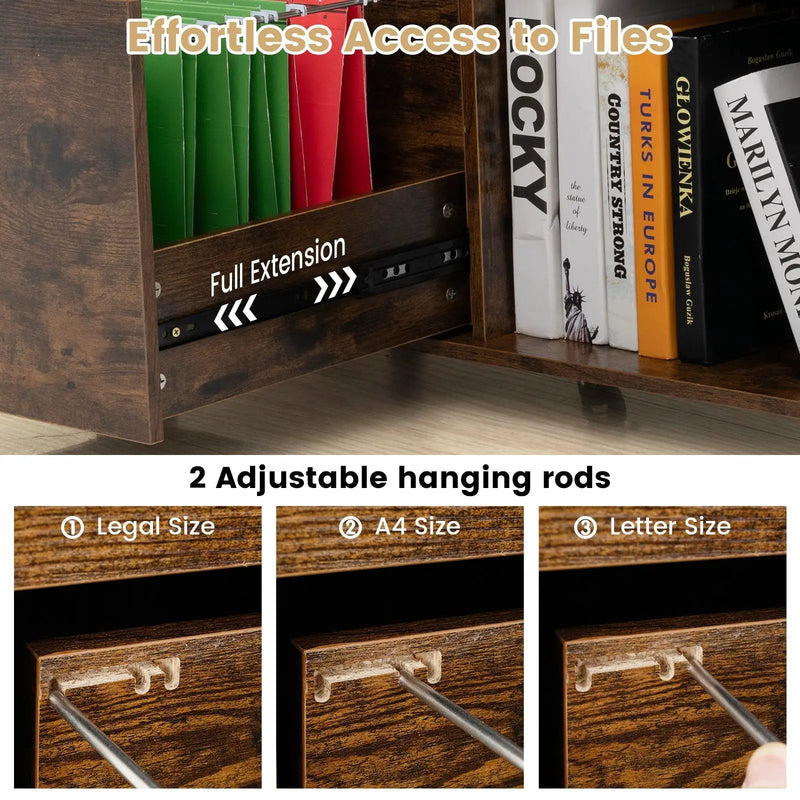 3-Drawer File Cabinet with Adjustable Shelf and Wheels for Letter by DirectDeals