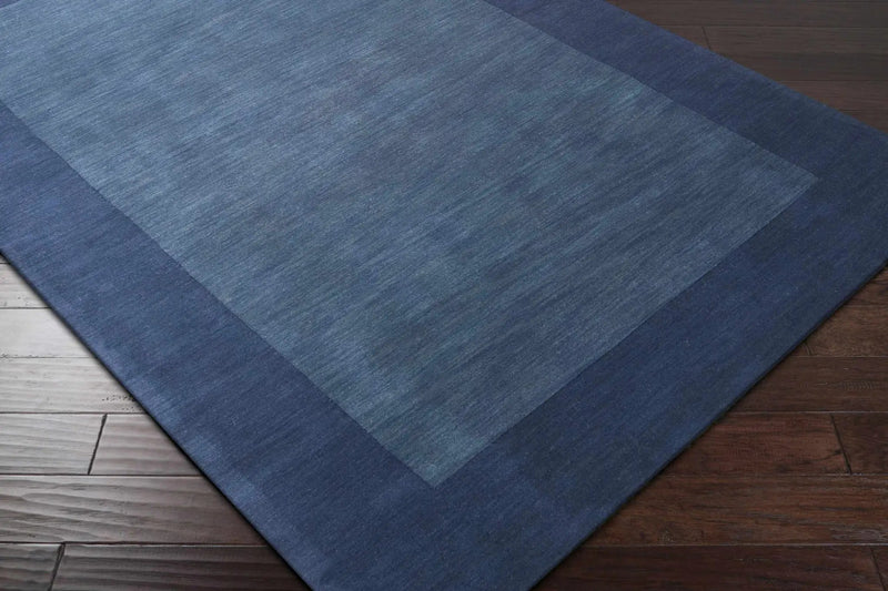 Bordered Solid Ink Blue Wool Rug by Boutique Rugs