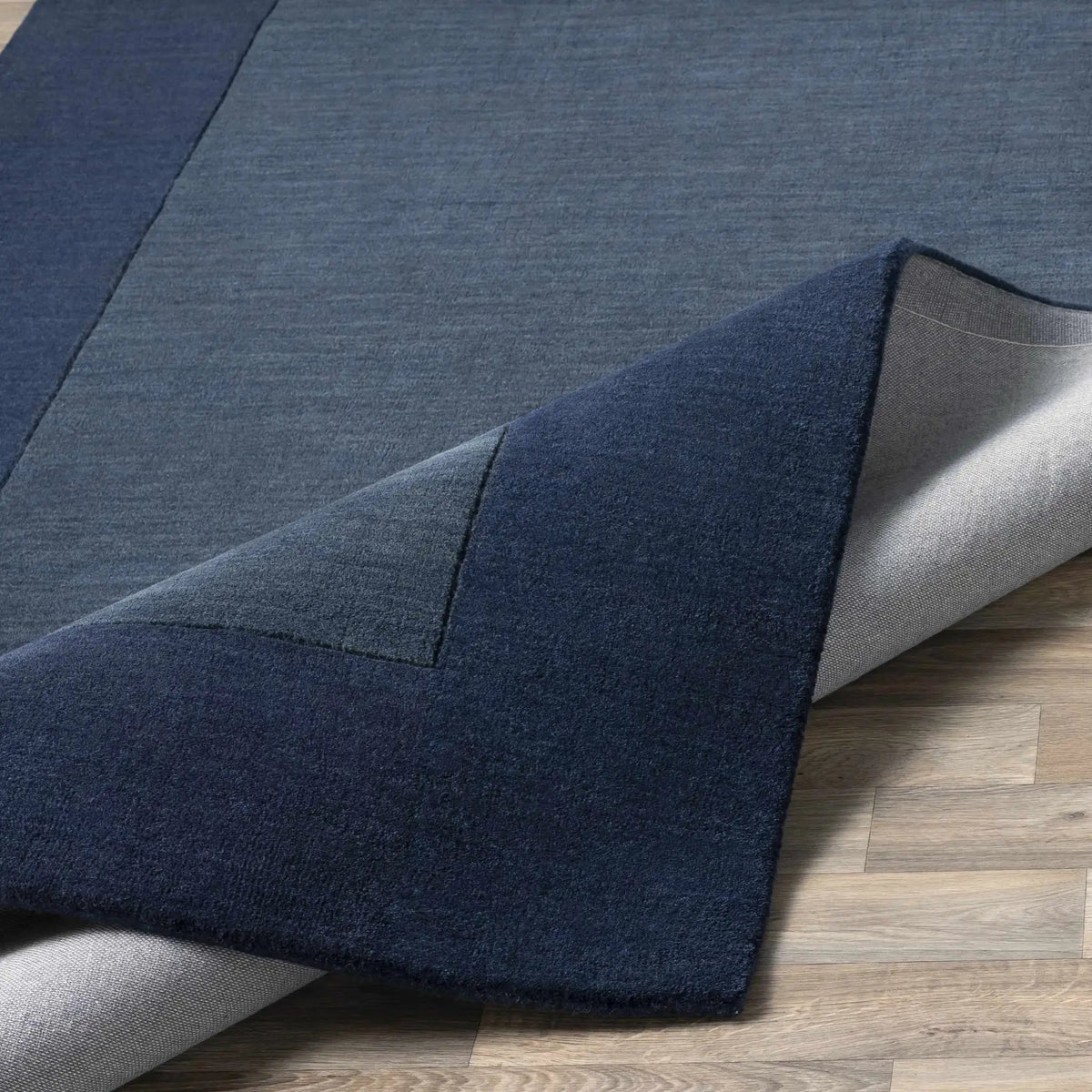 Bordered Solid Ink Blue Wool Rug, photo 6 of 18