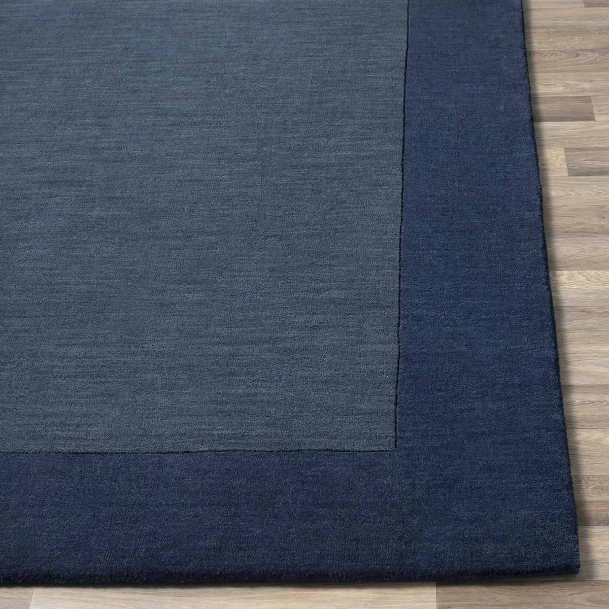 Bordered Solid Ink Blue Wool Rug, photo 4 of 18