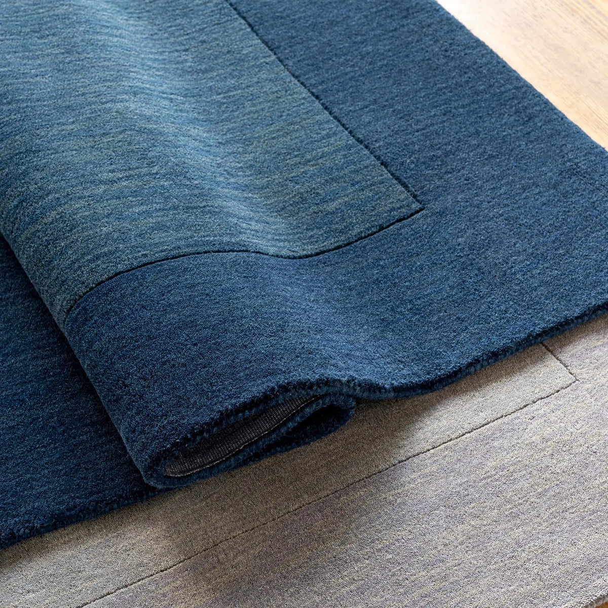 Bordered Solid Ink Blue Wool Rug, photo 5 of 18