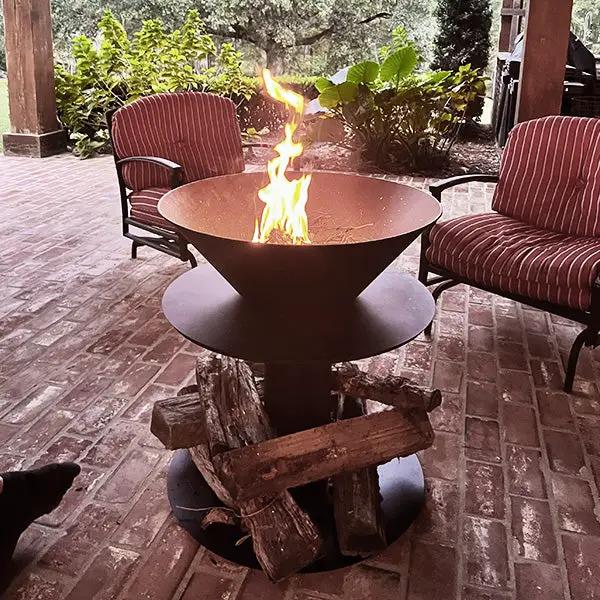 Outdoor Iron Pedestal Fire Bowl and Log Holder by Decor Steals