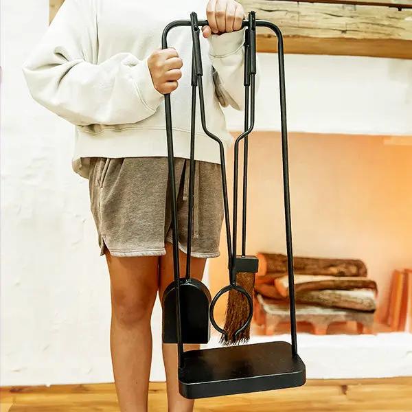 Black Iron Fireplace Tool Set with Shovel Brush Tongs by Decor Steals