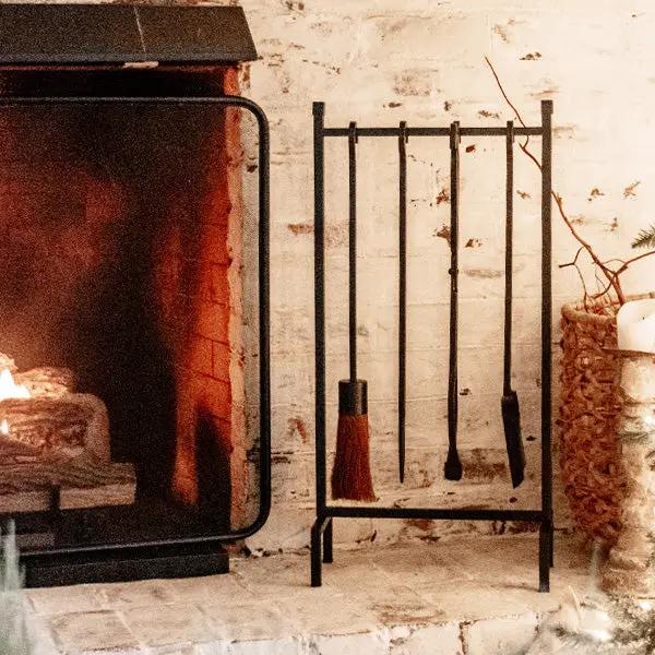 4 Piece Black Iron Fireplace Tool Set by Decor Steals