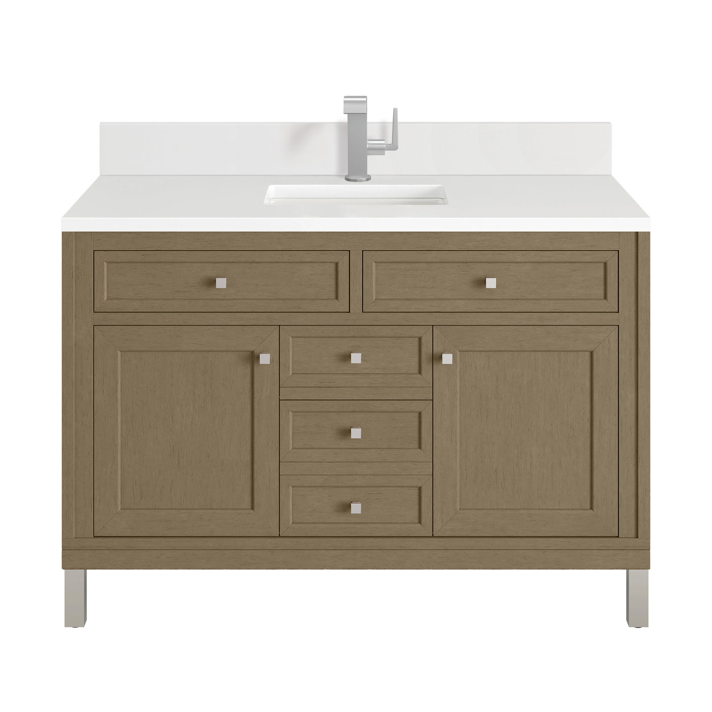James Martin Chicago 48" Single Bathroom Vanity, Walnut Whisper with White Zeus (Single Hole, with Backsplash) countertop