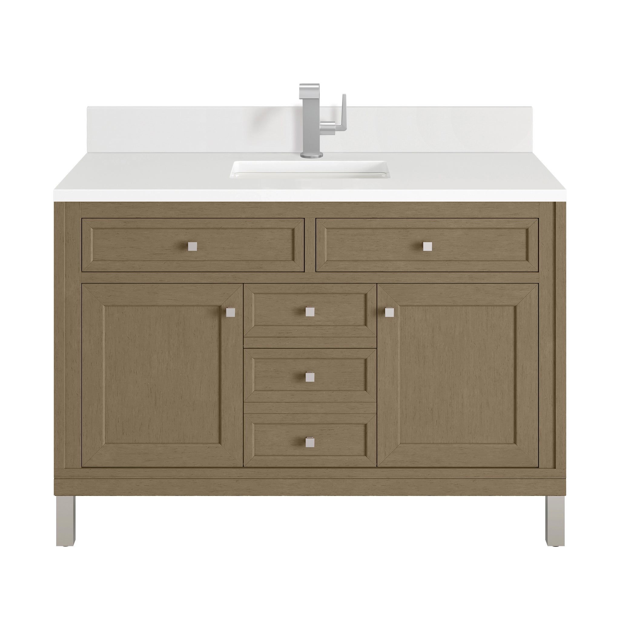 James Martin Chicago 48" Single Bathroom Vanity, Walnut Whisper with White Zeus (Single Hole, with Backsplash) countertop