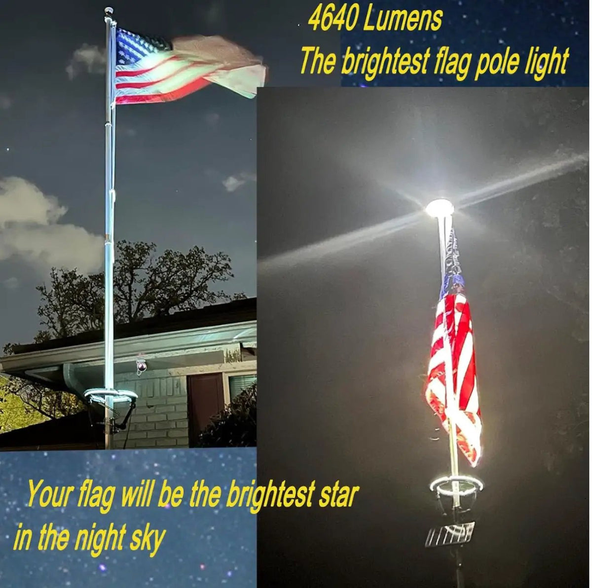 Flagpole Solar Light 4640 Lumen 12000mAh Rechargeable Battery Flag Pole Light Solar Powered 32 Brightest LED Outdoor Waterproof Fits Diameter 2-6 in Flagpoles Work up to 16 Hours Flag Lights by Outdoor Solar Outlet