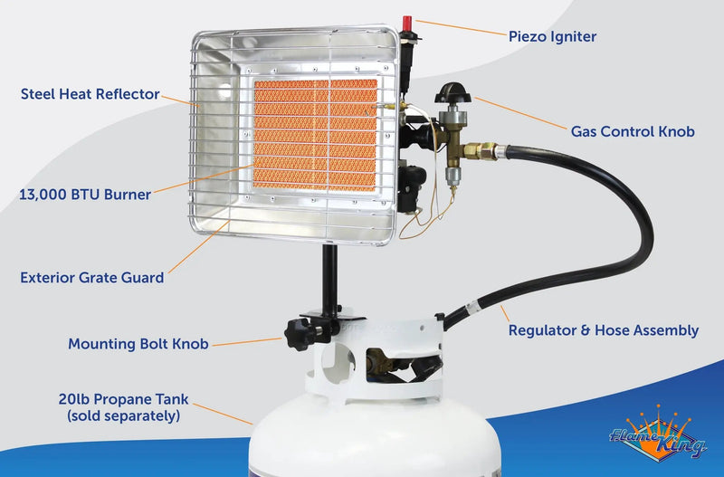 Flame King 13,000 BTU Outdoor Portable Propane Tank Top Heater Igniter by Flame King Products