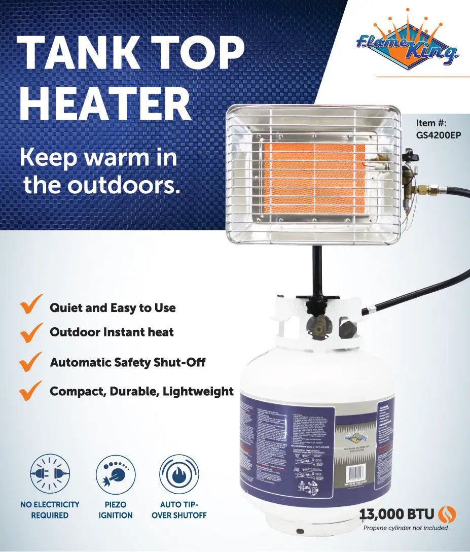 Flame King 13,000 BTU Outdoor Portable Propane Tank Top Heater Igniter by Flame King Products
