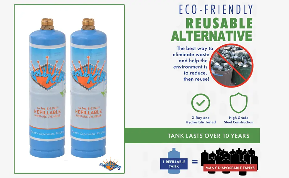 Flame King 1lb Refillable Propane Tank Welding LP Cylinder 14.1 - 2 Pack Eco Friendly Sustainable Tank by Flame King Products