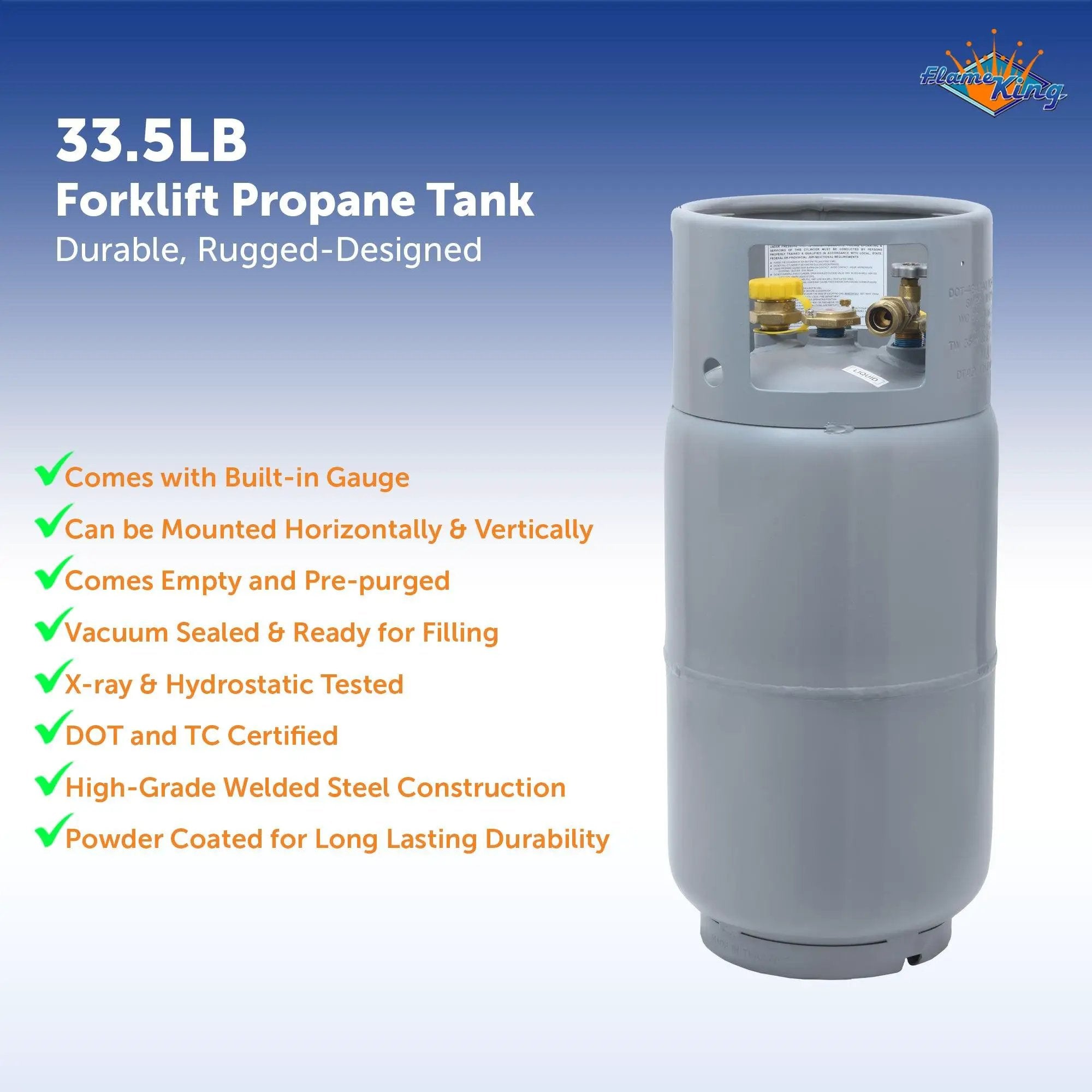 Flame King 33.5lb Forklift Steel Propane Tank Cylinder with Gauge by Flame King Products