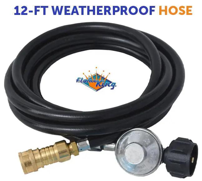 12FT QCC/Type 1 Regulator Hose with 1/4 Quick-Connect Adapter for Flame King Heaters and Buddy Mr Heaters by Flame King Products