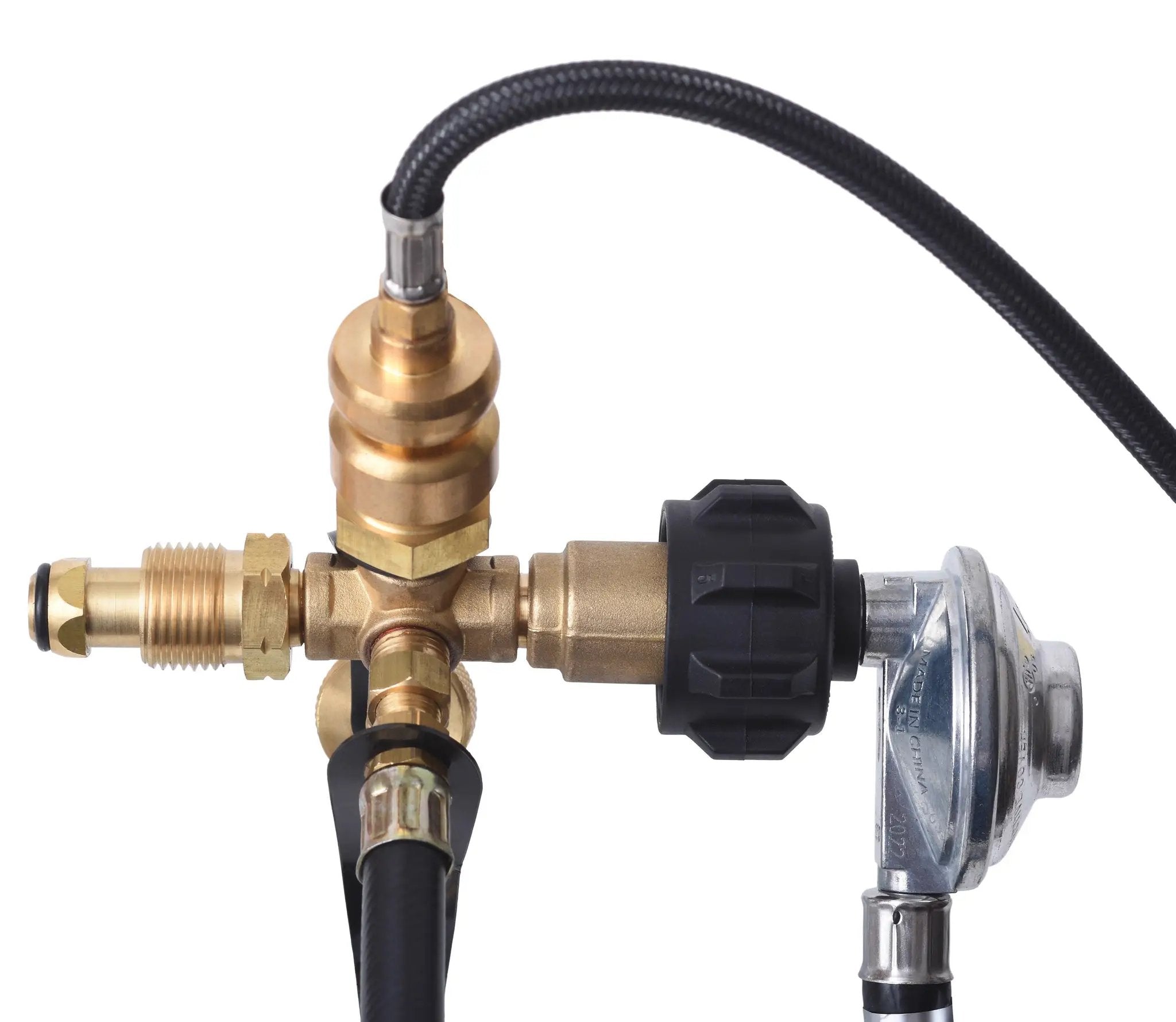 4 Port Brass Tee Propane Adapter - Flame King by Flame King Products