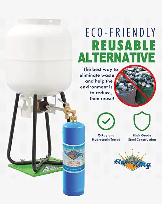 Flame King Eco Friendly Sustainable 1lb Refillable Propane Cylinder + Kit 14.1 oz by Flame King Products