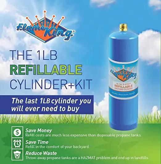 Flame King Eco Friendly Sustainable 1lb Refillable Propane Cylinder + Kit 14.1 oz by Flame King Products