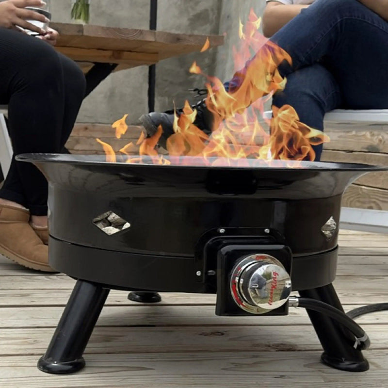 Flame King Outdoor Portable Propane Gas 24" Fire Pit Bowl with Self Igniter Cover Carry Straps by Flame King Products